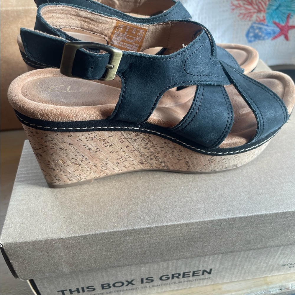 Clarks Black Wedge Sandals for Women